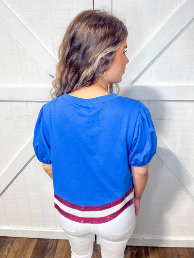 royal blue short sleeve sweater Stars & Stripes top
