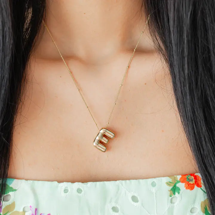 Bubble Letter Initial E Necklace Gold Bubble Letter Big E Necklace