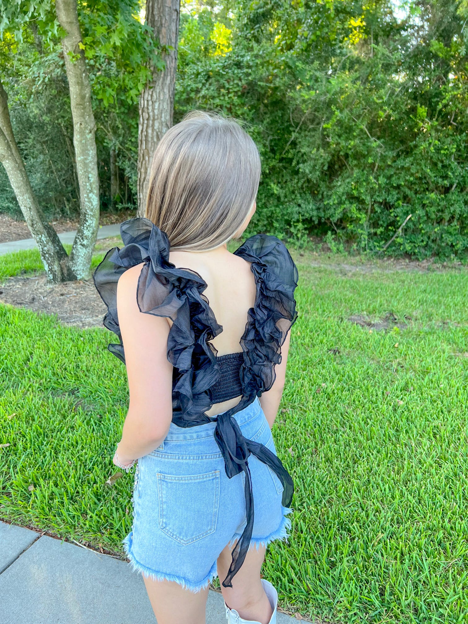 Louise Black Top with Ruffles