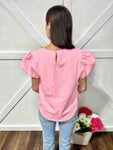 Light pink bubble sleeve cotton blouse
